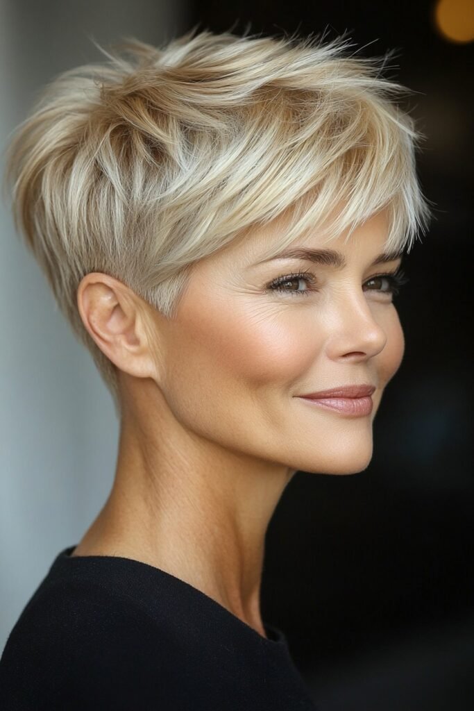 Messy Spiked Pixie Cut with Dimensional Blonde Highlights