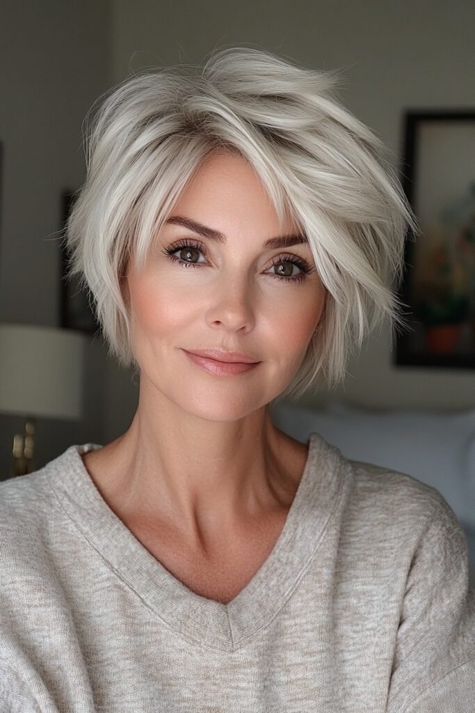 Messy Textured Pixie Bob with Side-Swept Bangs