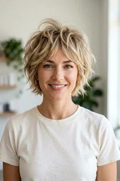 Messy Textured Shag Bob with Soft Fringe