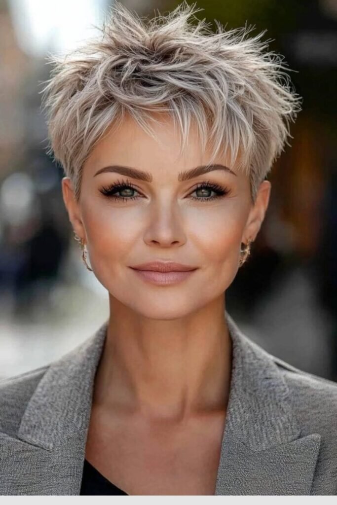 Messy Textured Spiky Cut with Soft Blonde Highlights
