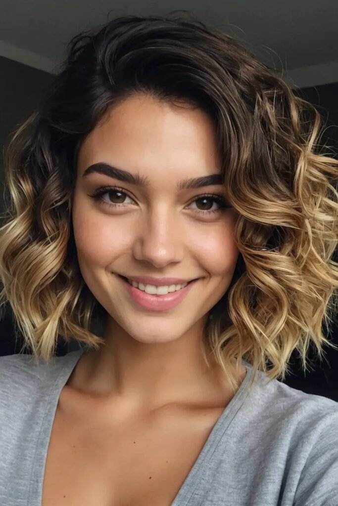 Messy Wavy Bob with Ombre Highlights