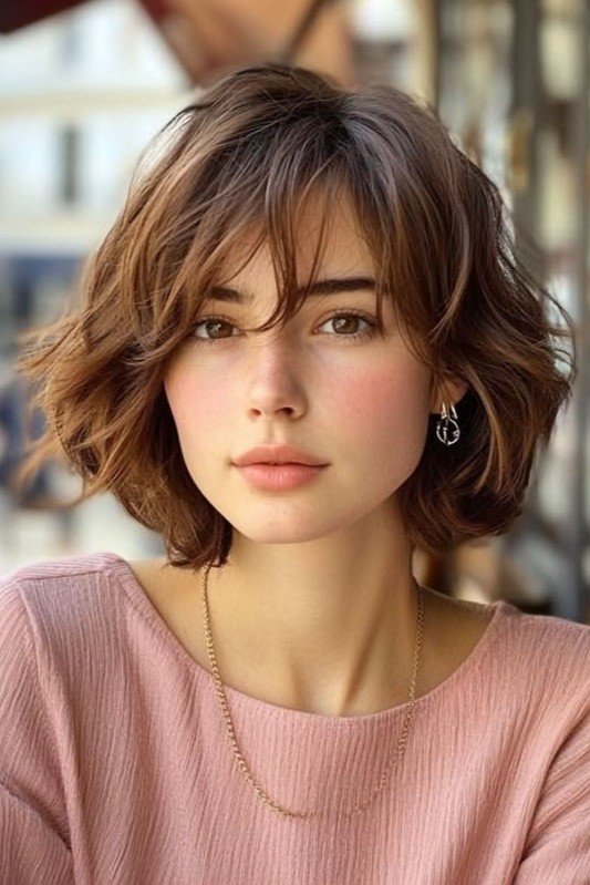 Messy Wavy Bob with Soft Bangs