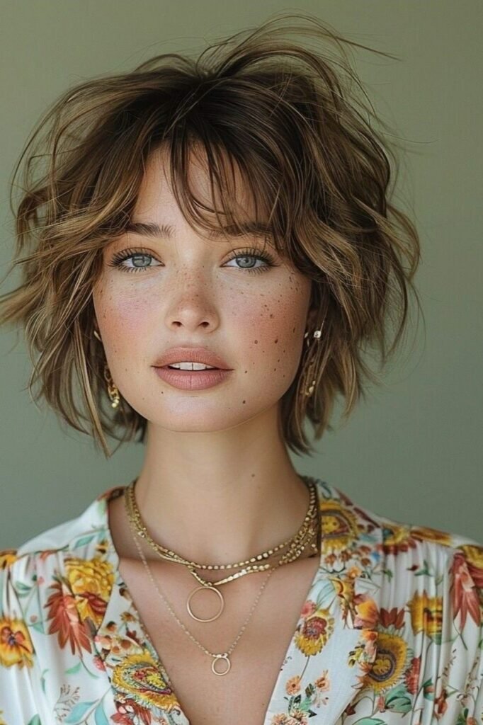 Messy Wavy Bob with Soft Fringe