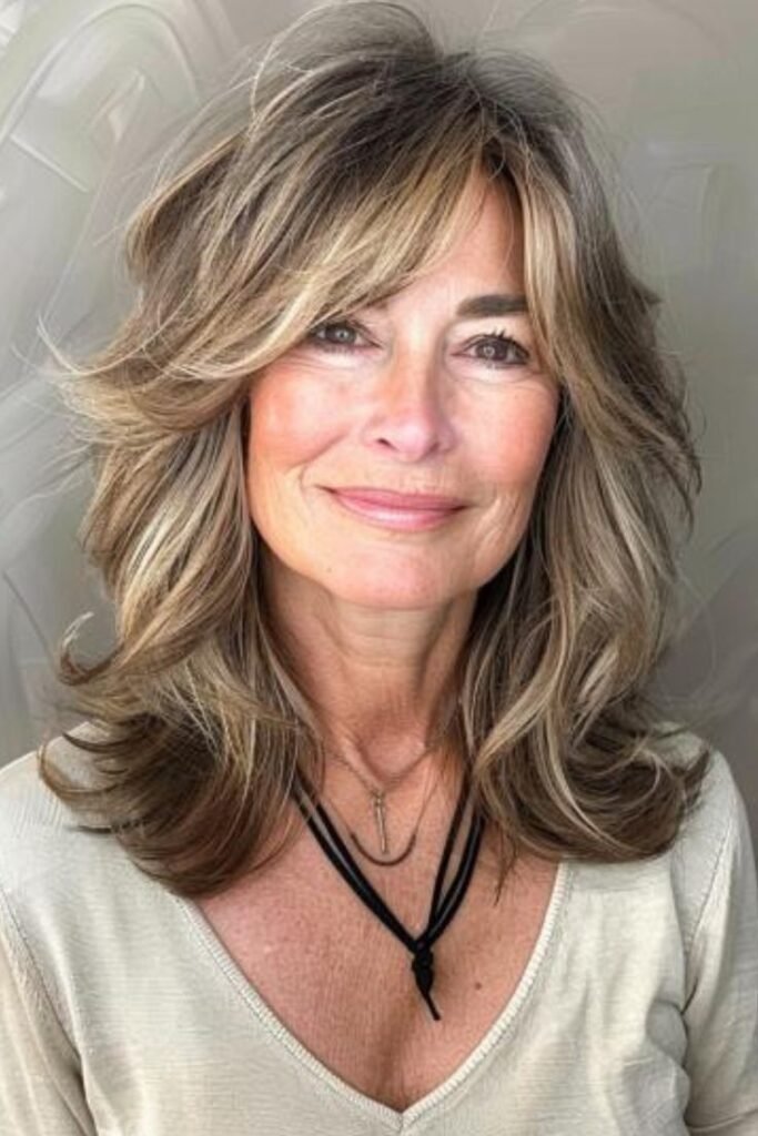 Mid-Length Layered Cut with Curtain Bangs