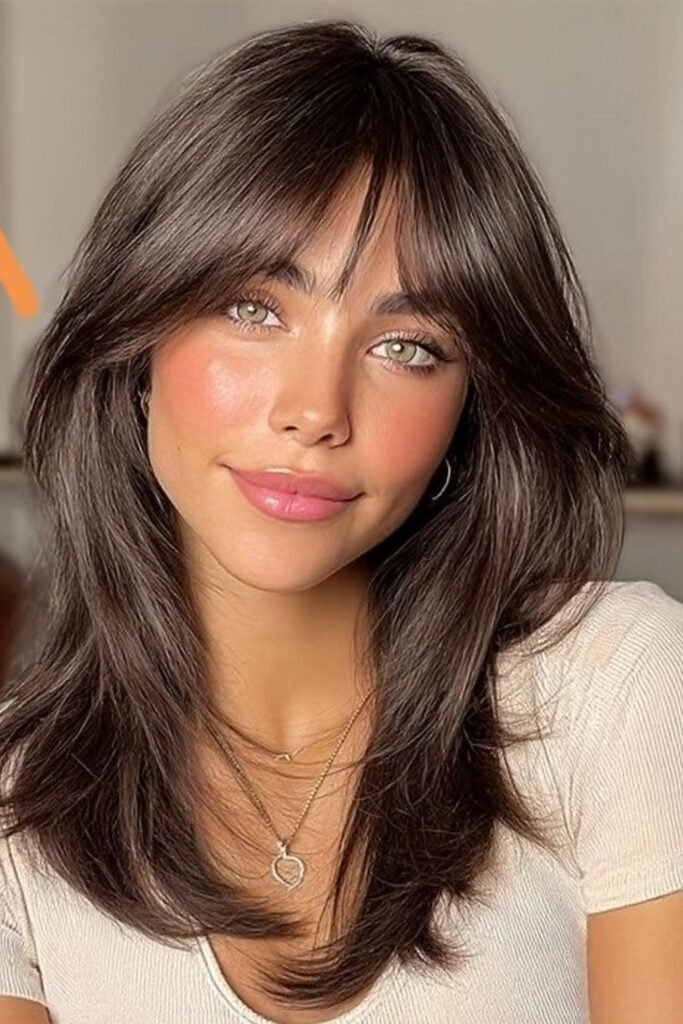 Mid-Length Layered Hair with Curtain Bangs