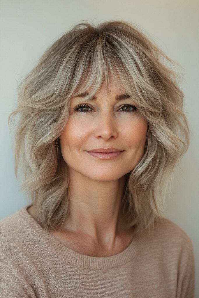 Mid-Length Layered Shag with Soft Face-Framing Bangs