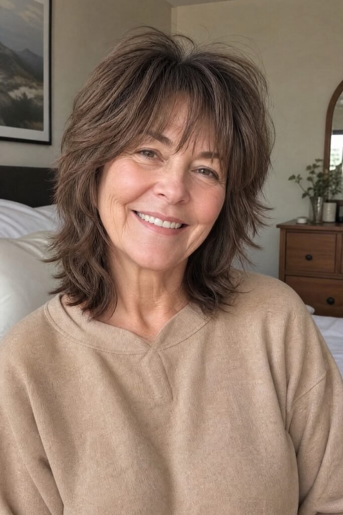 Mid-Length Shaggy Layered Cut with Bangs