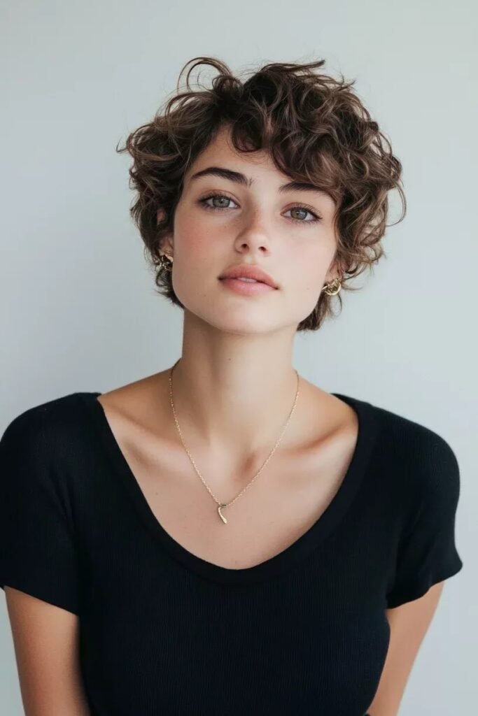 Modern Messy Brunette Crop with Subtle Curls