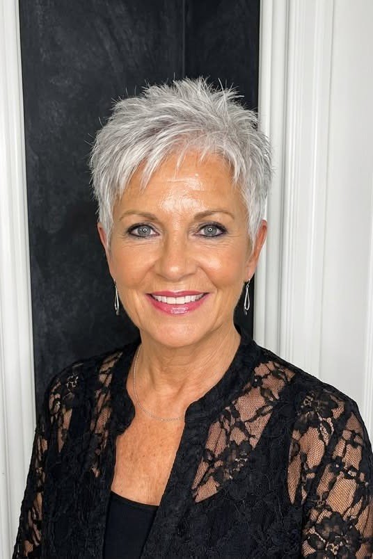 Modern Spiky Silver Pixie Cut with Volume