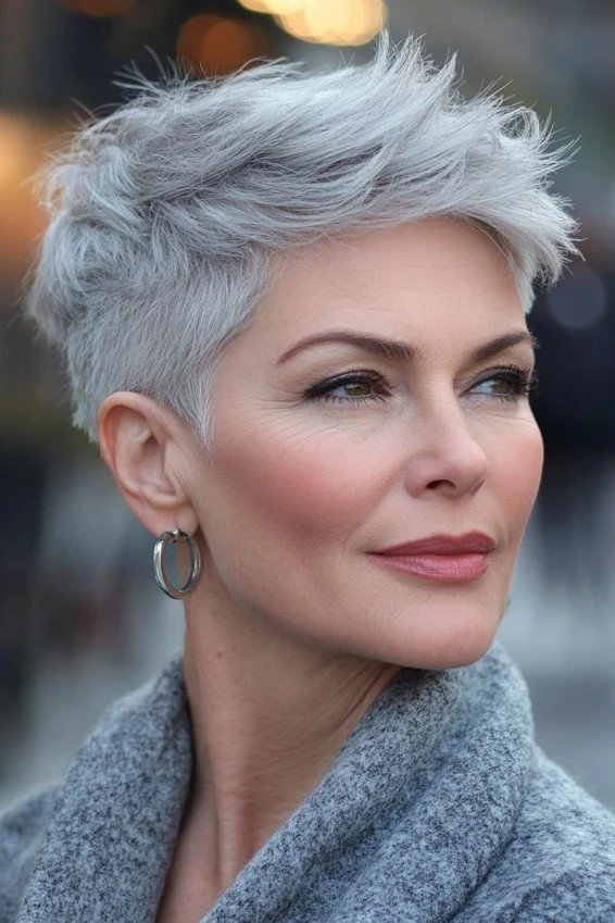 Modern Spiky Silver Pixie Cut