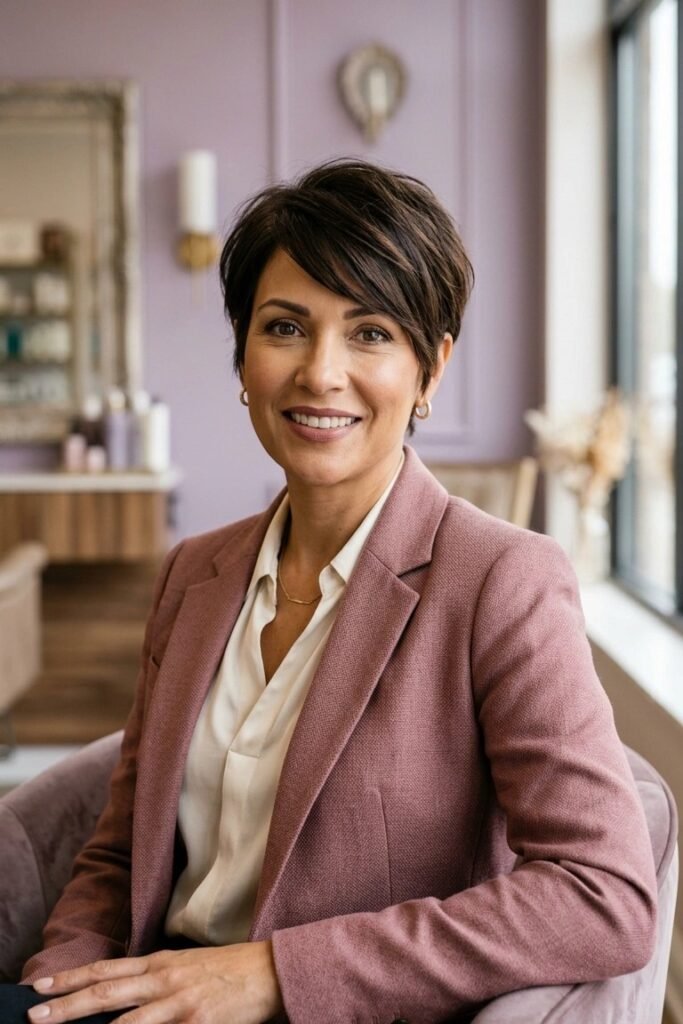 Modern Textured Brunette Crop with Side-Swept Bangs