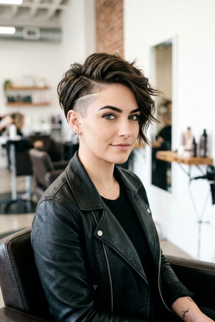 Modern Textured Undercut Pixie with Line Design