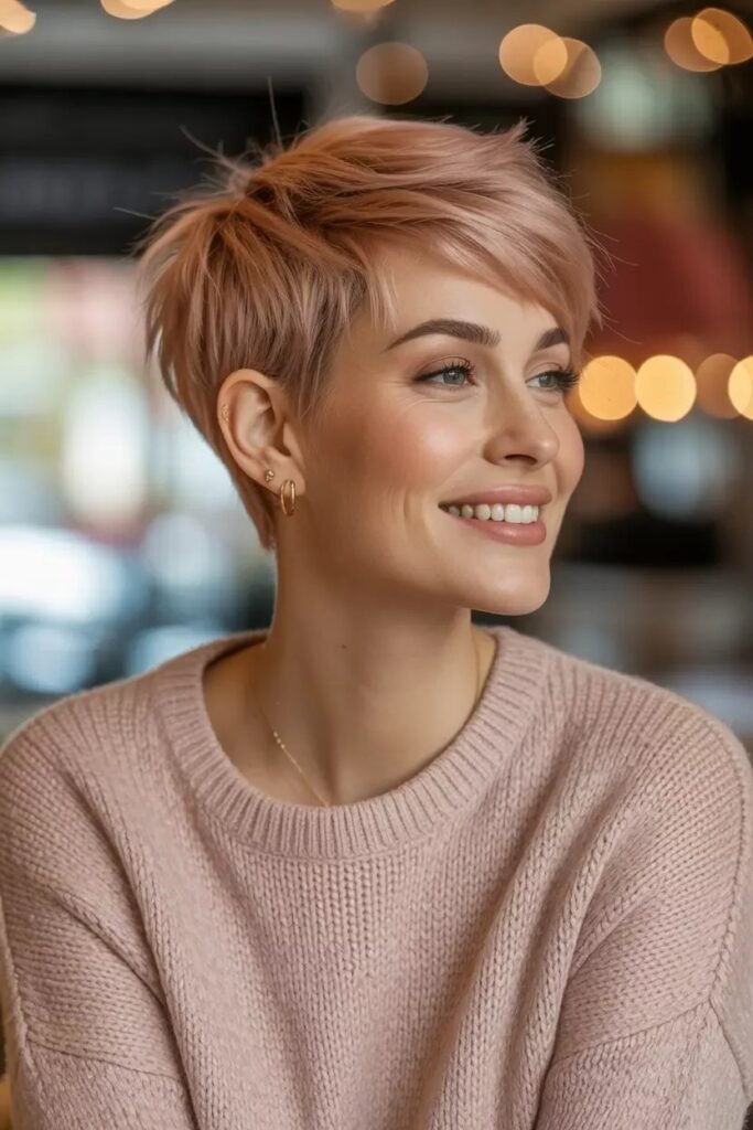 Pastel Pink Textured Pixie with Soft Layers