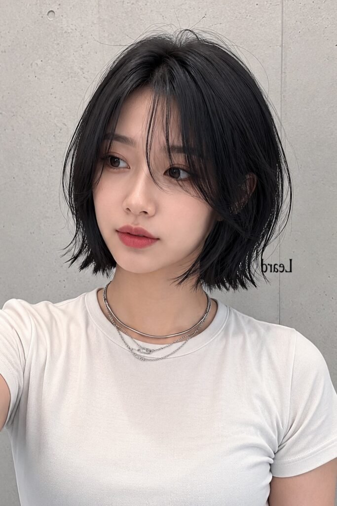 Piece-y Dark Bob with Soft Center Bangs