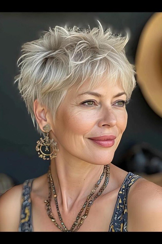 Piece-y Textured Blonde Pixie with Crown Lift