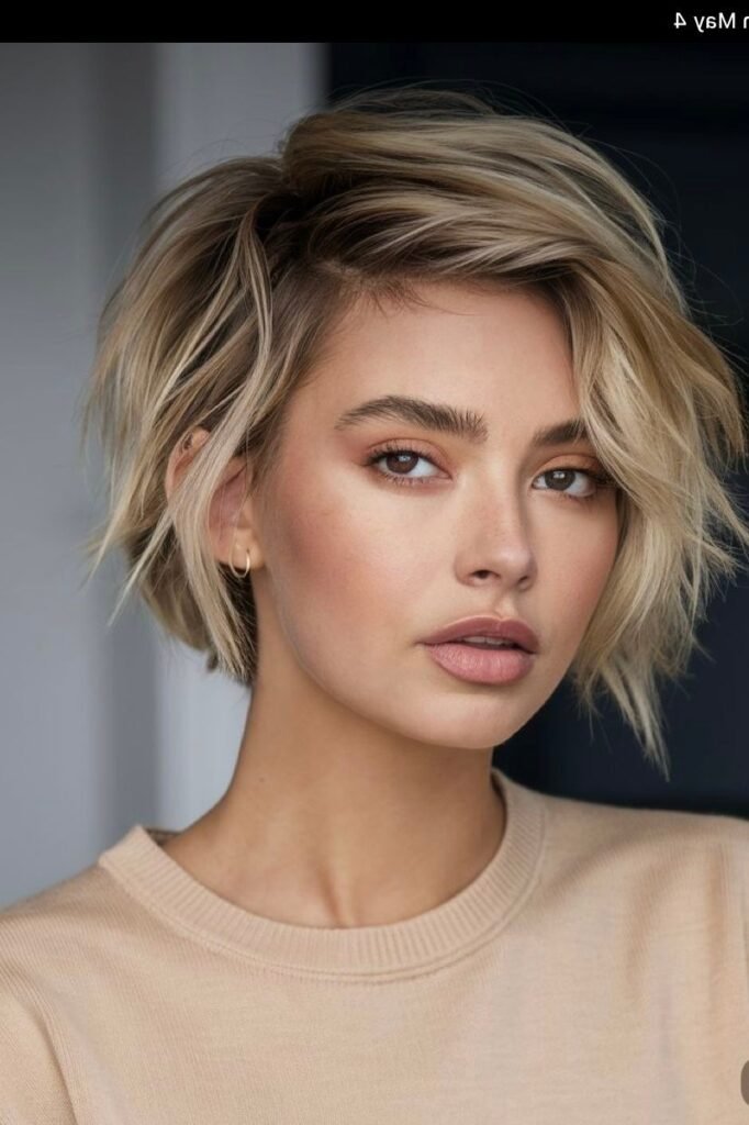 Piecey Blonde Bob with Deep Side Part
