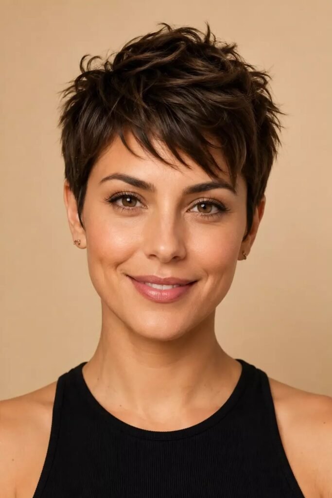 Piecey Dark Brown Pixie Cut
