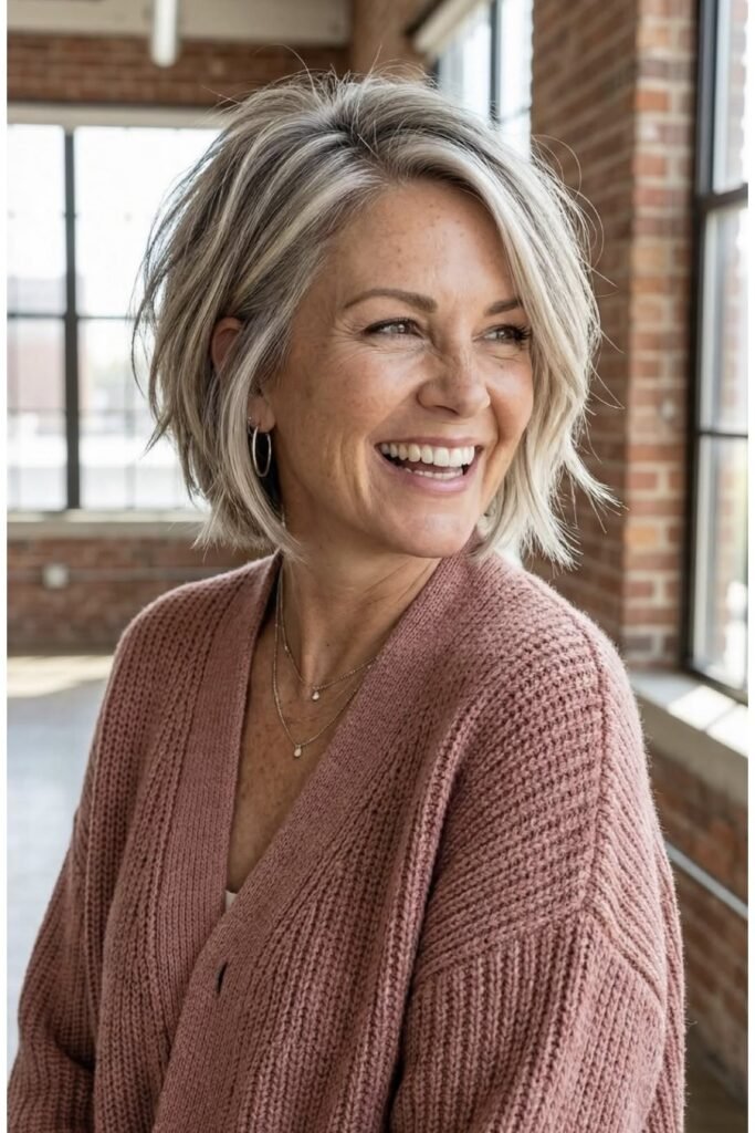 Piecey Silver Layered Bob