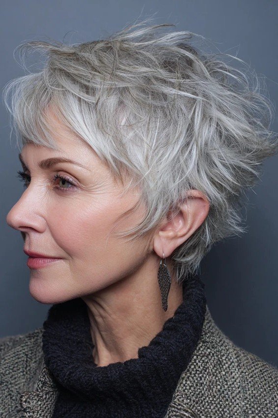 Piecey Silver Layered Pixie