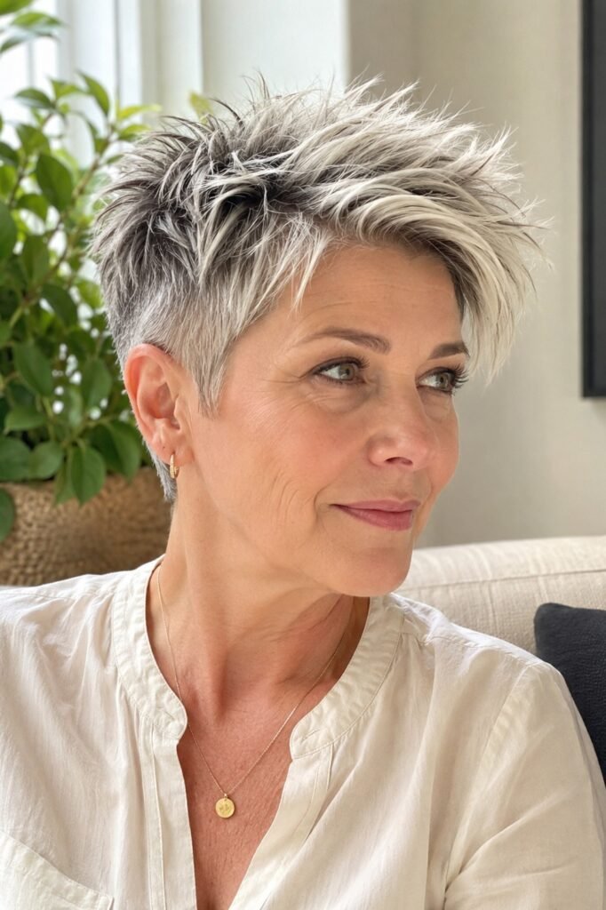 Piecey Silver Pixie Cut with Spiky Texture