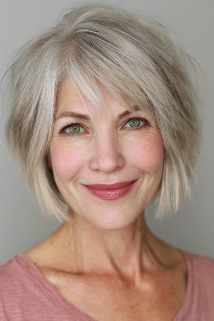 Piecey Textured Silver Bob with Wispy Bangs