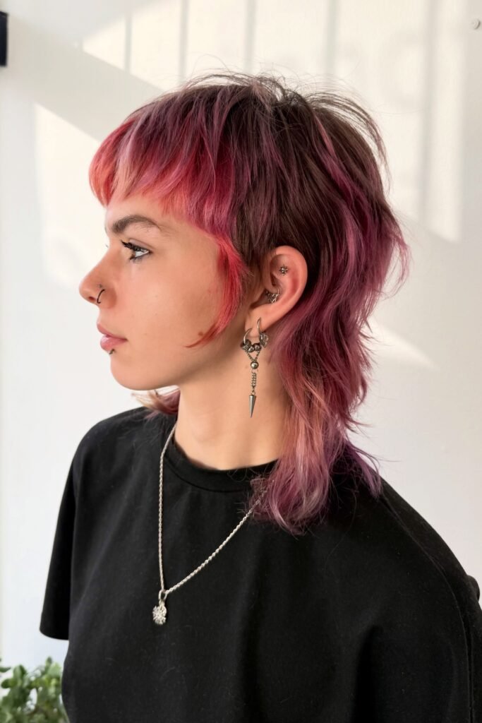 Pink and Dark Tone Shaggy Mullet with Undercut