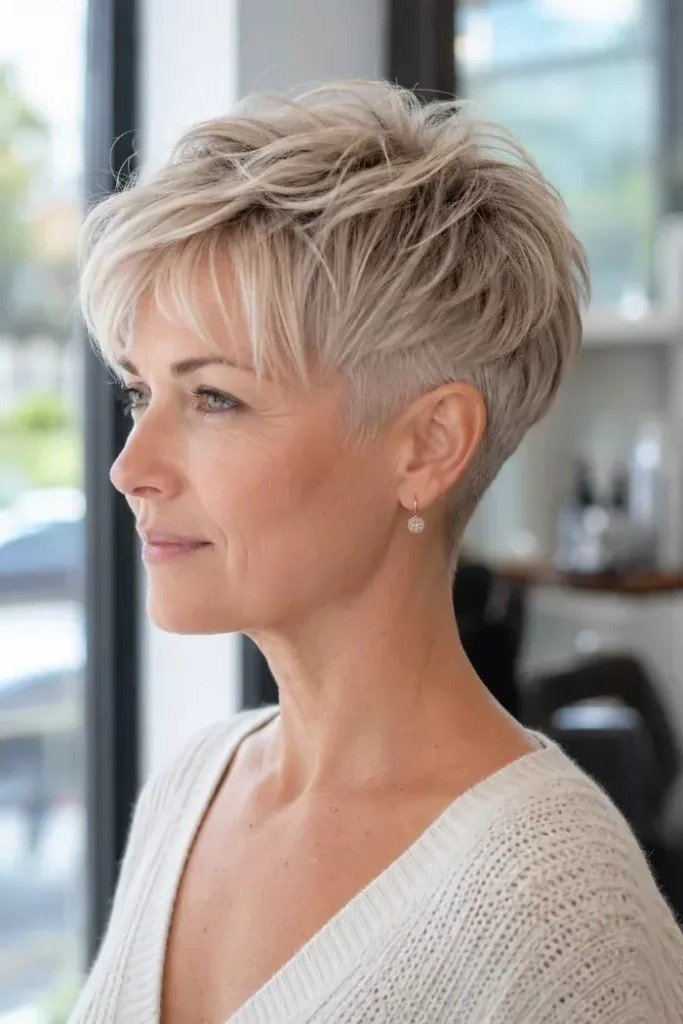 Platinum Blonde Layered Pixie with Undercut