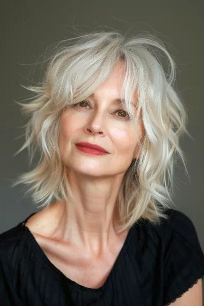 Platinum Blonde Messy Shag with Long Face-Framing Layers