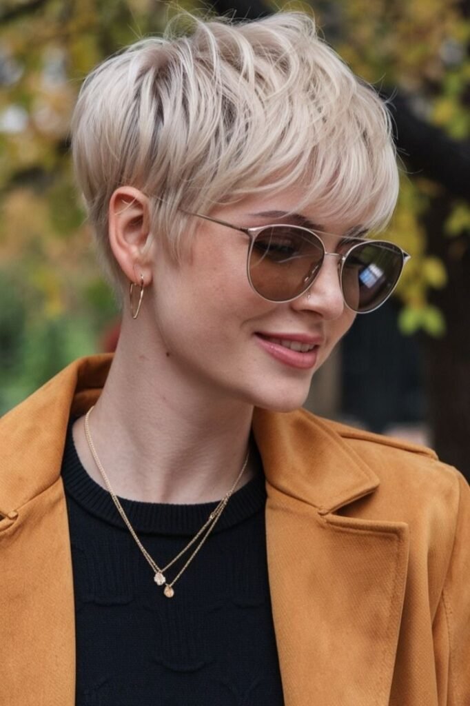 Platinum Blonde Pixie Bob with Side-Swept Bangs