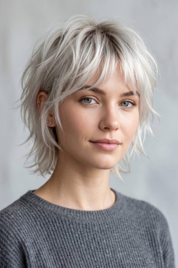 Platinum Blonde Shaggy Bob with Soft Layers