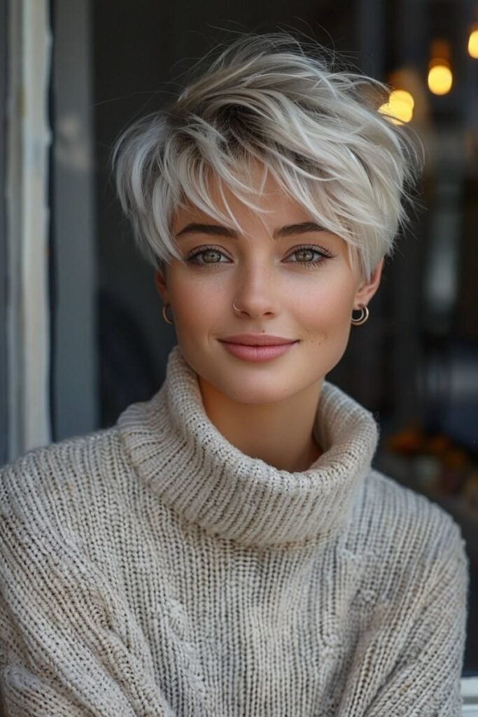 Platinum Blonde Textured Pixie with Soft Layers