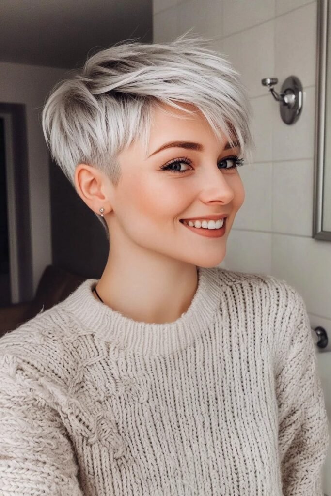 Platinum Blonde Textured Pixie with Undercut Detail