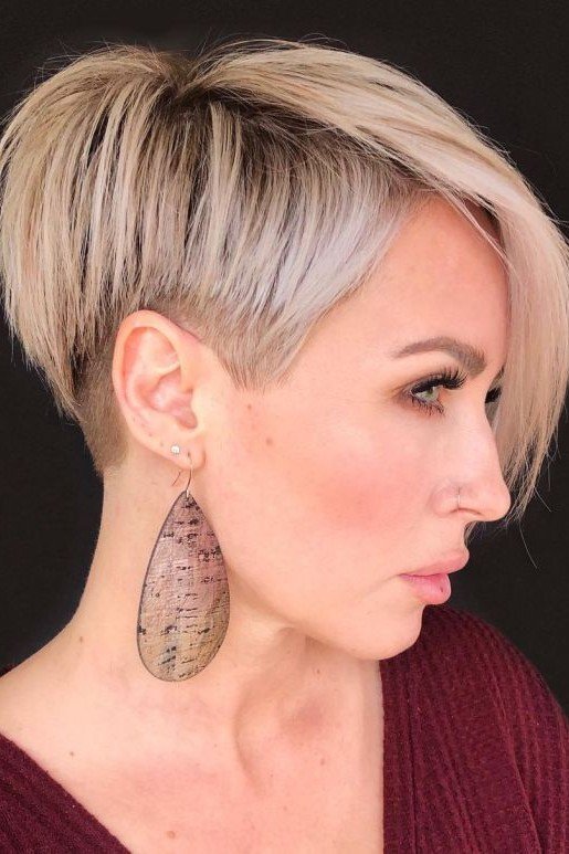 Platinum Blonde Undercut Pixie with Long Sweeping Bangs