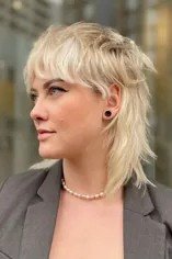 Platinum Blonde Wolf Mullet with Soft Bangs