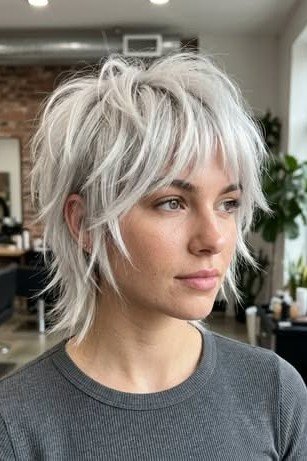 Platinum Blonde Wolf with Feathered Layers
