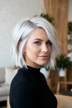 Platinum Silver Layered Bob with Side Part