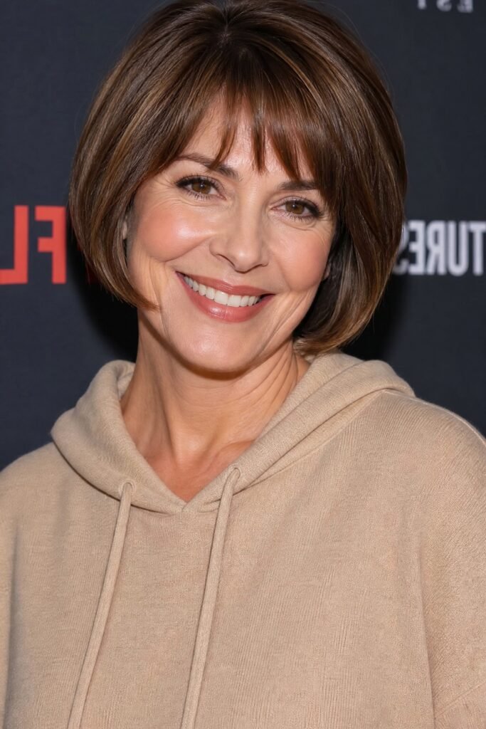 Polished Chin-Length Bob with Soft Curtain Bangs