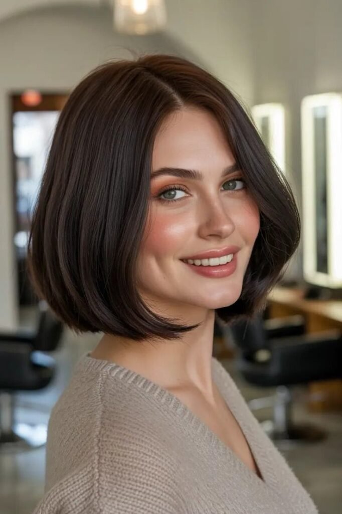 Polished Dark Brunette Classic Bob