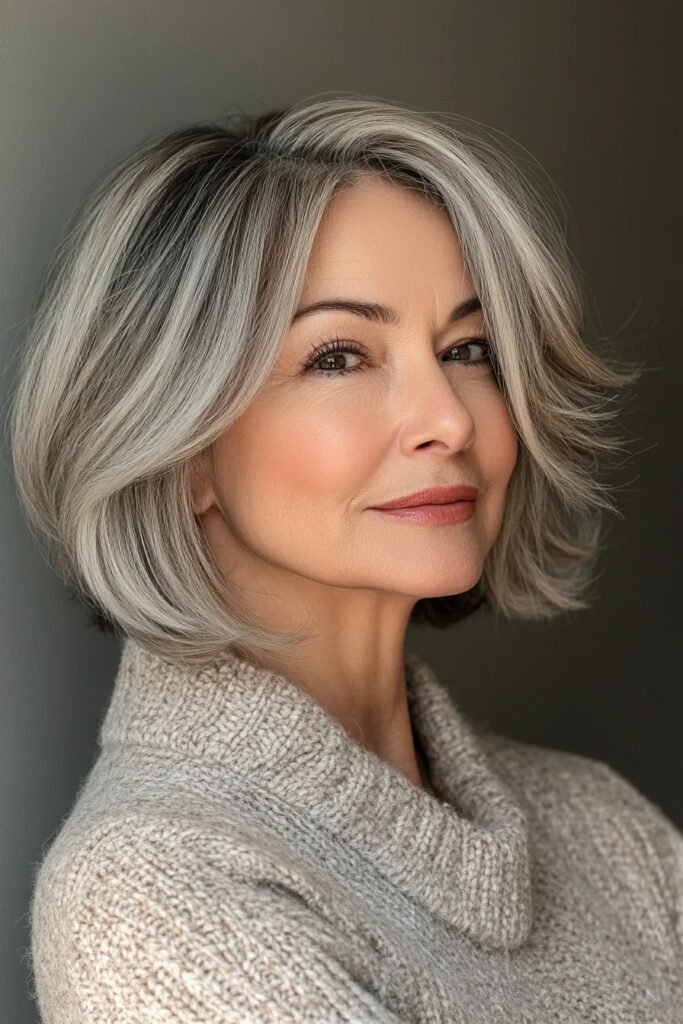 Polished Silver Bob with Face-Framing Layers