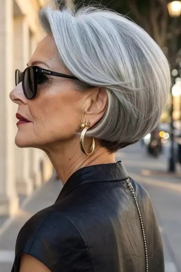 Polished Silver Bob with Side Part