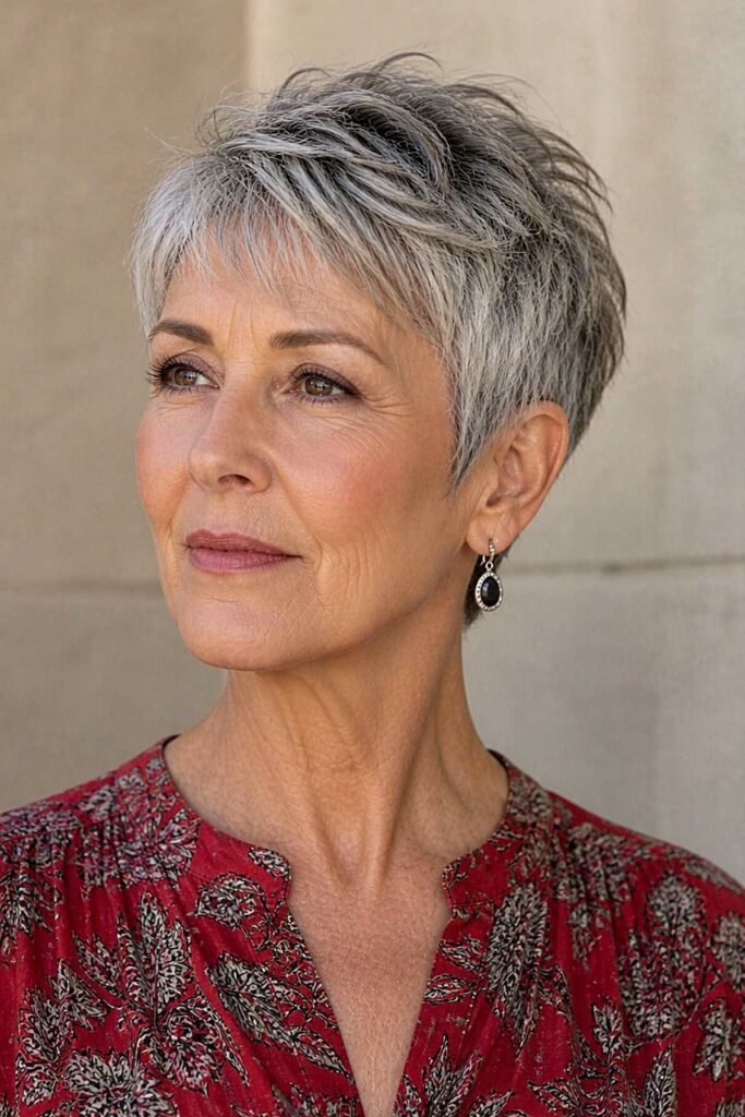 Polished Silver Pixie with Side-Swept Layers
