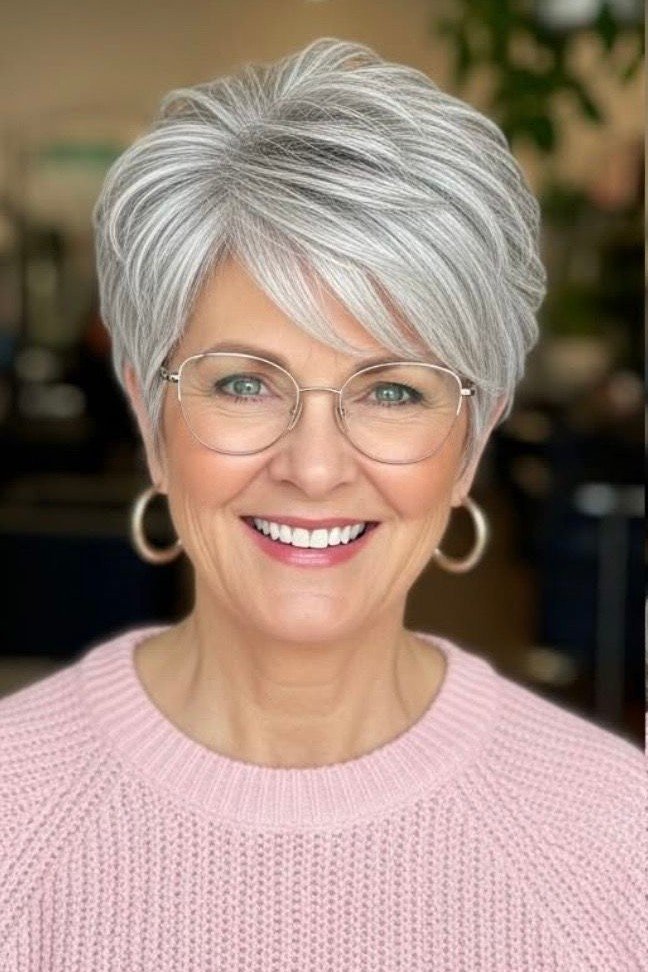 Polished Silver Pixie with Soft Side-Swept Fringe