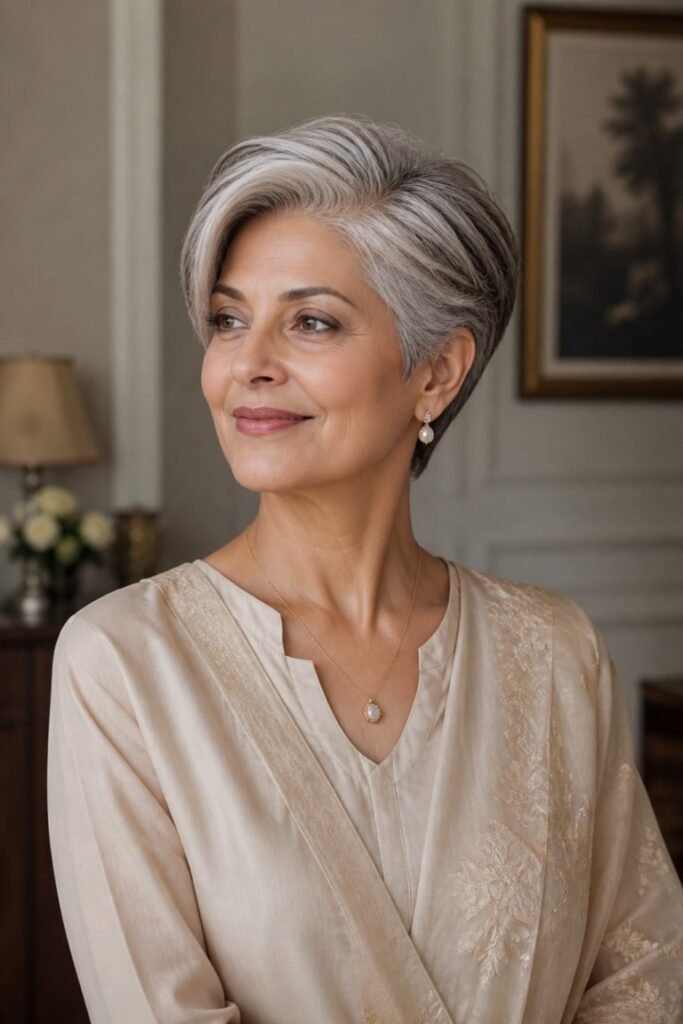 Polished Silver Short Bob with Subtle Side Part