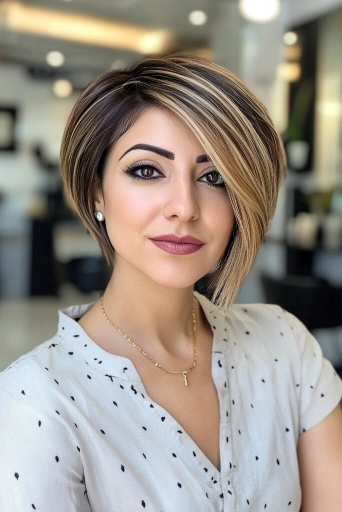 Polished Two-Tone Asymmetrical Bob with Deep Part