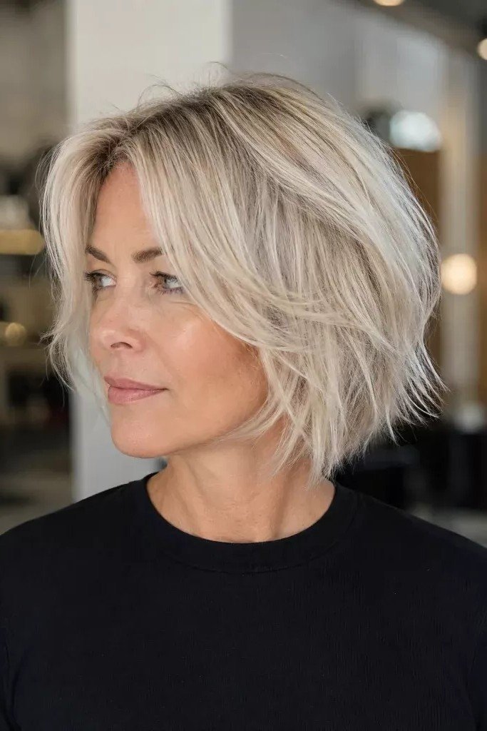 Profile View of Textured Bob with Voluminous Crown