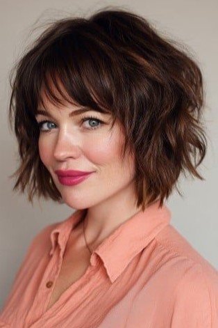 Rich Brown Shag Cut with Soft Bangs