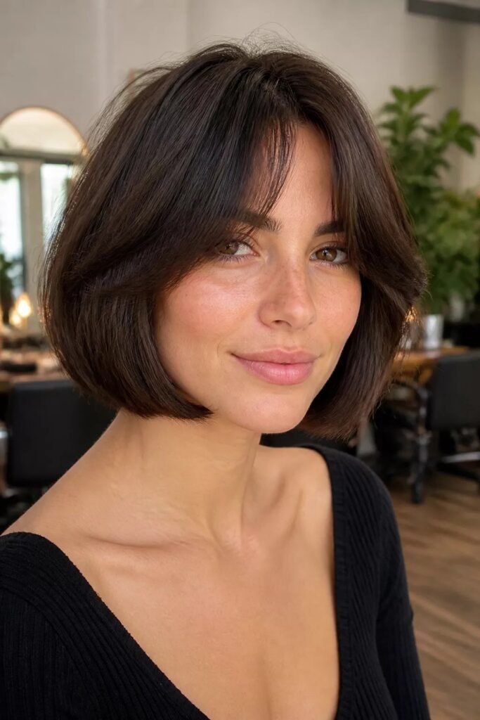 Rounded Bob with Curtain Bangs