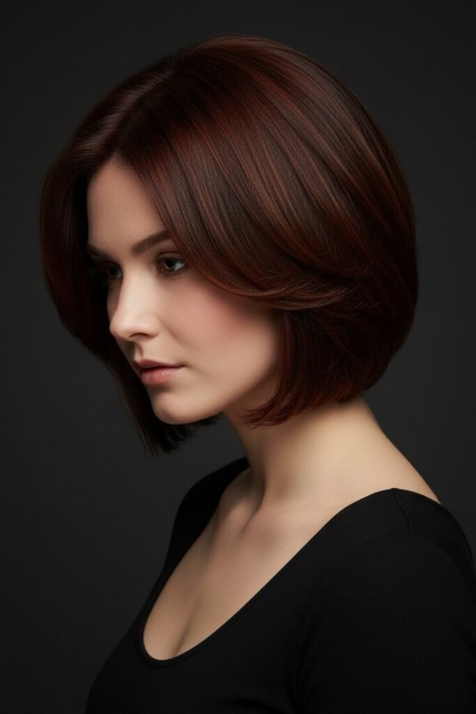 Rounded Bob with Deep Auburn Tones