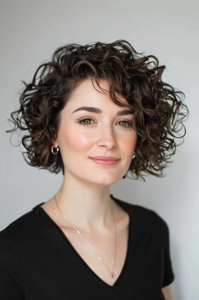 Rounded Curly Bob with Soft Face-Framing Layers