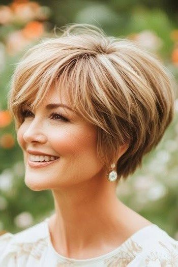 Rounded Layered Bob with Wispy Fringe